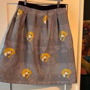 Chic Black and Yellow Fox Patterned Skirt